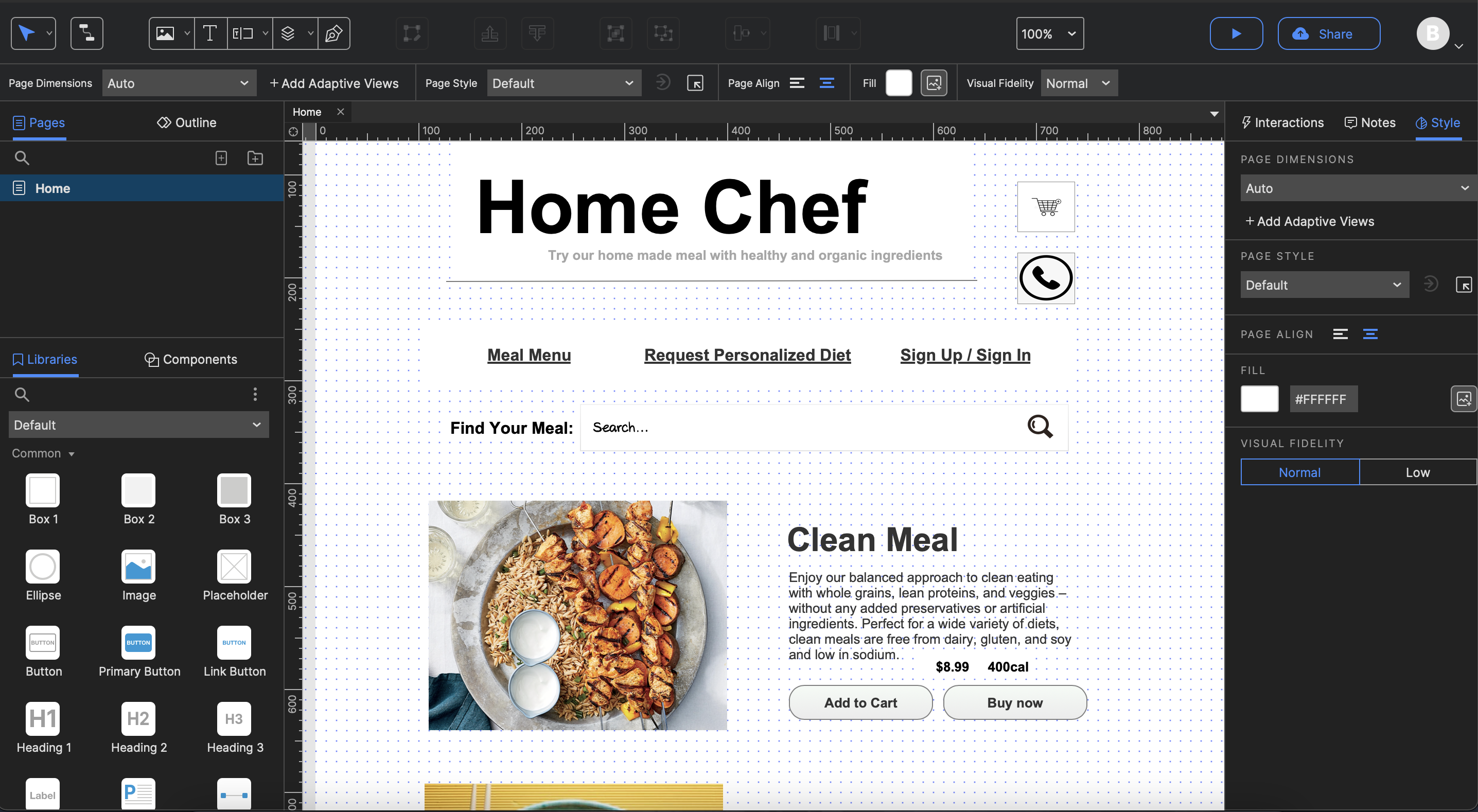 screen shot of mockup